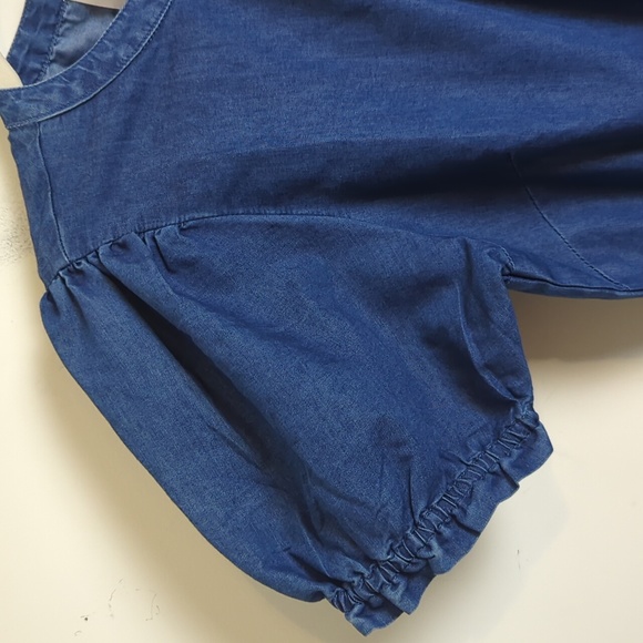 Cottagecore Denim Tiered Maxi Dress Drawing Tie Waist Women's Medium - Picture 2 of 11